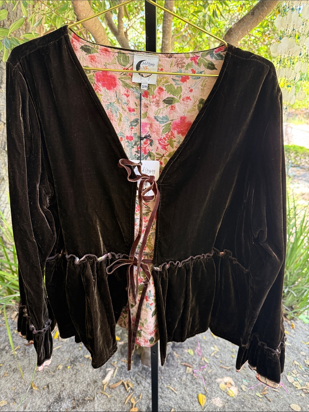 Velvet Tie-Front Jacket in Dark Brown - CAbi